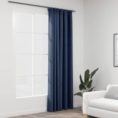 vidaXL Draperie opacă, aspect de in, albastru, 290x245 cm, cu c&acirc;rlige 321183