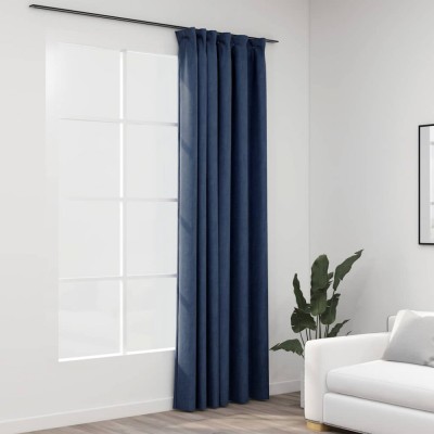Draperie opacă, aspect de in, albastru, 290x245 cm, cu c&amp;acirc;rlige foto