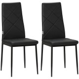 HOMCOM Set 2 Scaune de Sufragerie Tapițate cu Spătar &Icirc;nalt, Tălpi Antiderapante și Picioare din Oțel, 41x50x97 cm, Negru | Aosom Romania
