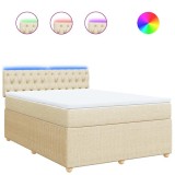 Cumpara ieftin Pat box spring cu saltea, crem, 140x200 cm, textil