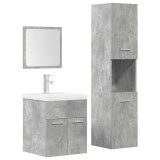 Cumpara ieftin Set mobilier de baie, 4 piese, gri beton, lemn compozit