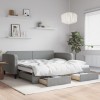 VidaXL Pat de zi cu extensie și sertare, gri deschis 100x200 cm textil
