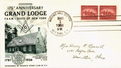 United States 1956 Masonic Cover - Grand Lodge F &amp;amp; AM NY 175 Year K.261 foto