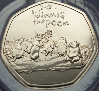 50 pence 2021 Marea Britanie, Winnie the pooh, Brilliant unc, Coincard foto