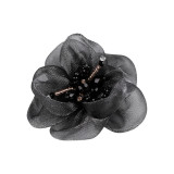 Floare din organza cu margele pentru cusut sau lipit pe haine, diametru 6 cm, Negru, Crisalida