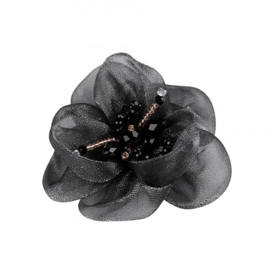 Floare din organza cu margele pentru cusut sau lipit pe haine, diametru 6 cm, Negru foto