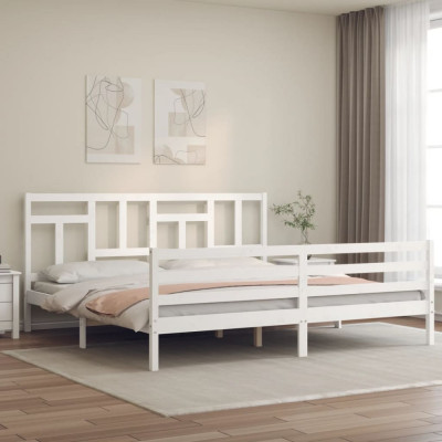 Cadru de pat cu tablie Super King Size, alb, lemn masiv GartenMobel Dekor foto