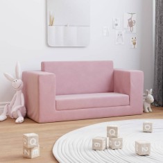 vidaXL Canapea extensibilă pentru copii cu 2 locuri, roz, pluș moale