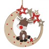 Ornament Brad Crăciun, Model Lună Stele Cerb, Lemn, Glitter Auriu, 10cm, Oem