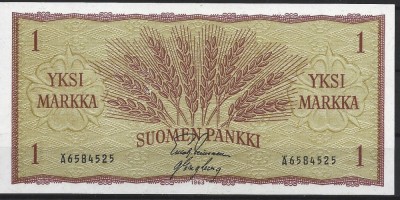 !!! FINLANDA - 1 MARKKA 1963 - P 98 a 6 - UNC / CEA DIN SCAN foto