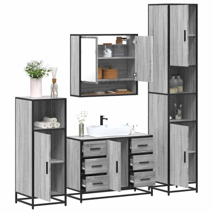 vidaXL Set de mobilier de baie 4 piese Lemn stratificat gri Sonoma 3301233