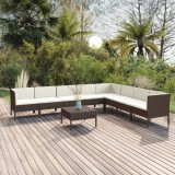 vidaXL Set mobilier de grădină cu perne, 9 piese, maro, poliratan 3094459