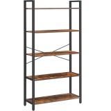 VASAGLE Biblioteca tip scara 80x30x153 cm, 5 rafturi deschise, stil industrial, maro rustic Household NewTrend
