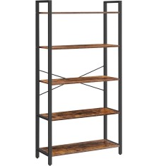 VASAGLE Biblioteca tip scara 80x30x153 cm, 5 rafturi deschise, stil industrial, maro rustic Household NewTrend