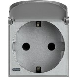 Priza schuko cu capac Axolute Bticino 2M iluminabila aluminiu HC4141PW