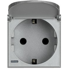 Priza schuko cu capac Axolute Bticino 2M iluminabila aluminiu HC4141PW