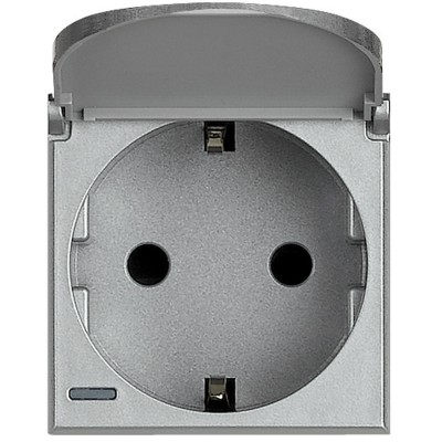 Priza schuko cu capac Axolute Bticino 2M iluminabila aluminiu HC4141PW foto