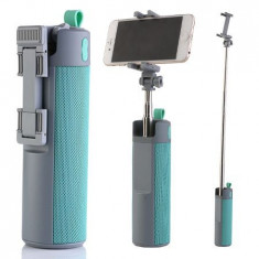 Boxa portabila 3in1 cu selfie stick si powerbank gri/turcoaz foto