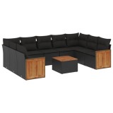 Cumpara ieftin Set canapele de gradina cu perne, 10 piese, negru, poliratan
