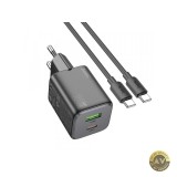 Incarcator Retea Cu Cablu USB-C HOCO N41 20W 3A 1 x USB-A - 1 x USB-C Negru