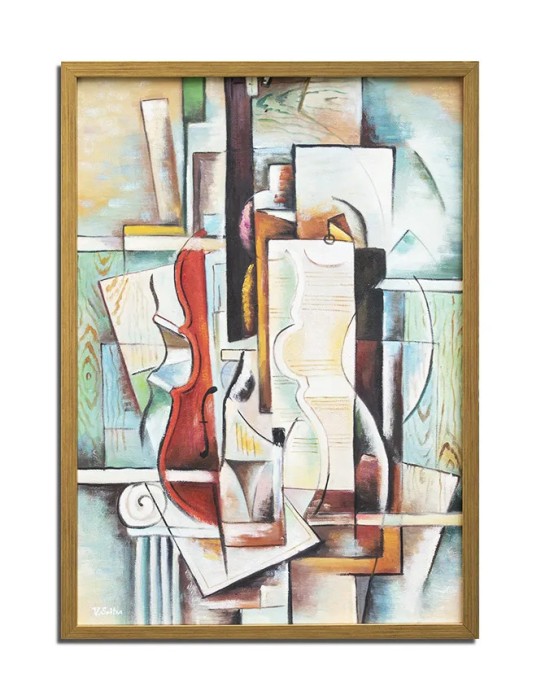 Tablou cubist pictat manual inramat, Muza, 75x55cm ulei pe panza rama din lemn, Vlad Soltan
