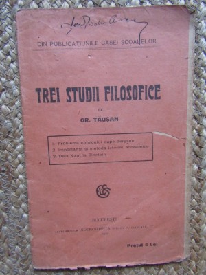 TREI STUDII FILOSOFICE-GR. TAUSAN 1922 foto
