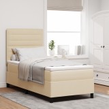 VidaXL Pat cu saltea cu arcuri și LED-uri &icirc;n Crem, 100 x 200 cm, material textil.