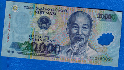 (5) BANCNOTA VIETNAM - 20.000 DONG, POLYMER, PORTRET HO CHI MINH foto