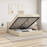 Cumpara ieftin Pat ottoman cu saltea cu headboard Crem 180 x 200 cm Tesatura