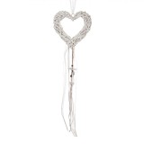 Decorațiune Suspendabilă Inimă, Panglici Albe, Dantelă, Flori, Lemn, 20x20x5cm, Alb, Oem