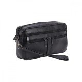 Borseta barbateasca, neagra, din piele naturala neteda, maner detasabil de mana compartiment principal 14 x 22, Magrot 24035