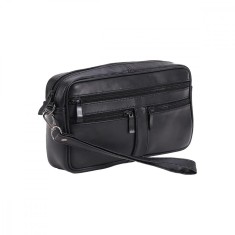 Borseta barbateasca, neagra, din piele naturala neteda, maner detasabil de mana compartiment principal 14 x 22, Magrot 24035