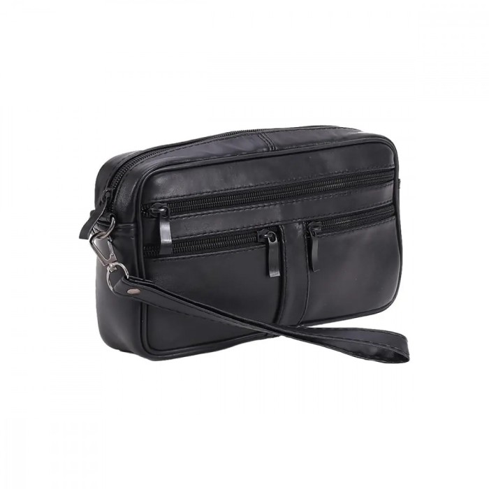 Borseta barbateasca, neagra, din piele naturala neteda, maner detasabil de mana compartiment principal 14 x 22, Magrot 24035