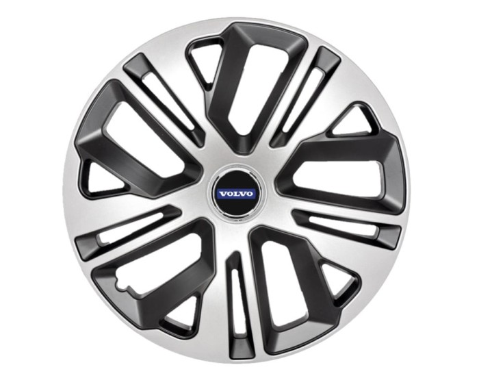 Set 4 capace roti, model Raven Gri-Negru R15, Compatibile cu Volvo