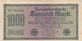 Bancnota Germania 1000 Mark 1922 Reichsbank &ndash; seria W 751524