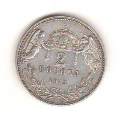 SV * Ungaria 2 KORONA / COROANE 1912 * ARGINT * Imparatul Franz Joseph * XF + foto