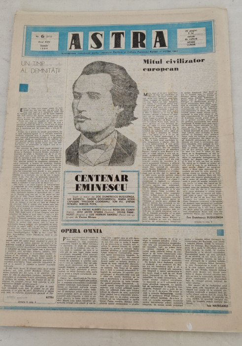 ASTRA - revistă de cultură (iunie 1989) Nr. 6 - Centenar Mihai Eminescu