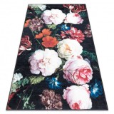 ANDRE 1629 covor lavabil flori vintage anti-alunecare - fekete si roz, 80x150 cm