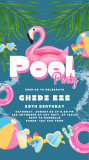 Set 10 invitatii aniversare aniversare fetite, cu plicuri, model Pool Party