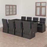 VidaXL Set mobilier de grădină cu perne, 9 piese, negru, poliratan 3059343