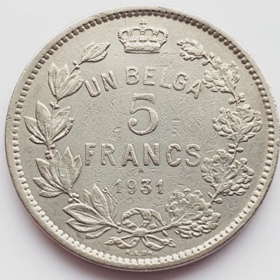 3057 Belgia 5 Francs 1931 Albert I (French text) km 97 foto