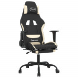 Scaun de gaming cu suport picioare, negru și crem, textil