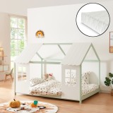 Pat casuta copii cu saltea design semideschis Tostedt 120x200 cm verde menta alb [en.casa] HausGarden Leisure