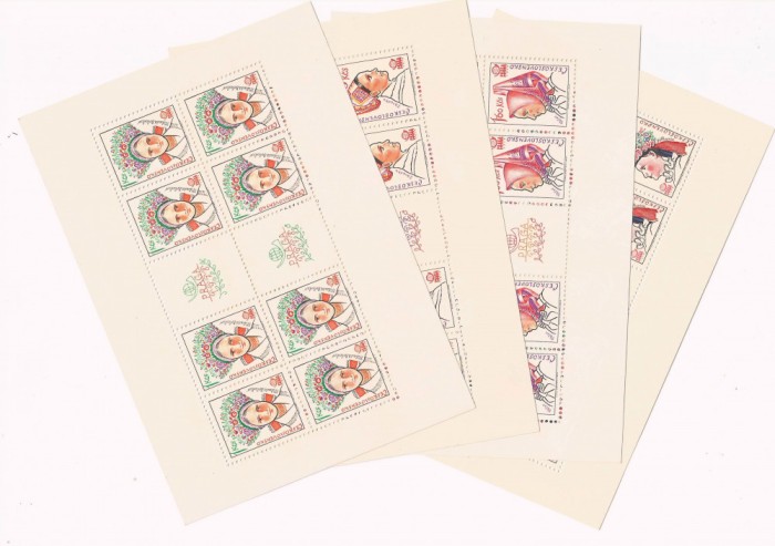 Cehoslovacia 1977, Mi. 2387/2390 MNH, blocuri de 8 cu vignete, MNH, cat. 50 &euro;