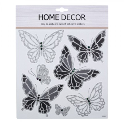 Autocolante Decorative de Perete, Fluturi, Plastic, Multicolor, 25x25cm, Set 6 Bucăți foto