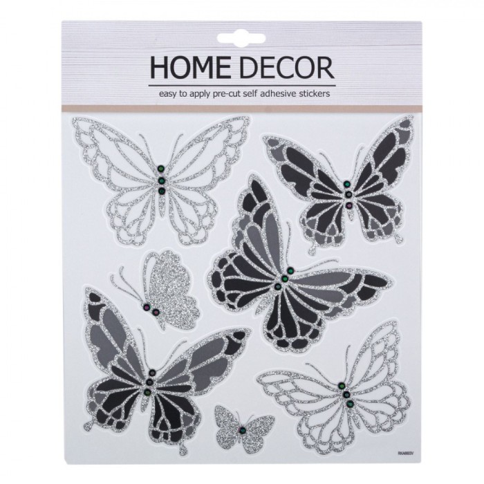 Autocolante Decorative de Perete, Fluturi, Plastic, Multicolor, 25x25cm, Set 6 Bucăți
