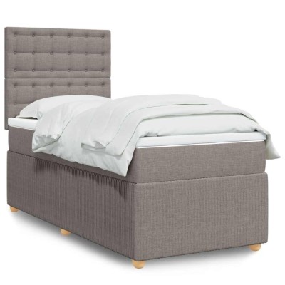 Gossi pat box spring cu saltea, gri taupe, 90x190 cm, textil foto