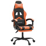Cumpara ieftin Scaun de gaming pivotant/suport picioare negru/oranj piele eco