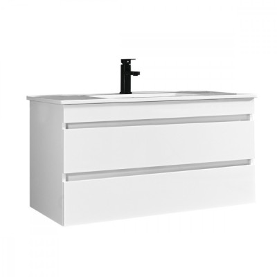 Mască de baie Cube 100 cu chiuvetă ceramică, 2 sertare, vopsită &amp;icirc;n alb lucios foto