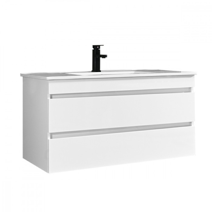 Mască de baie Cube 100 cu chiuvetă ceramică, 2 sertare, vopsită &icirc;n alb lucios
